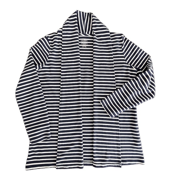 L.L. Bean blue and white stripe open cardigan 100% Supima cotton size M - Picture 3 of 12
